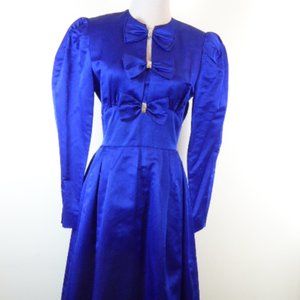 ADELE SIMPSON blue satin dress vintage 70s 6 party wedding classic crystal